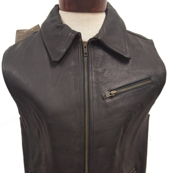 Women’s Plain Cowhide Leather Zipper Vest - Picture 1 of 3